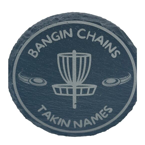 Disc Golf Laser Engraved Slate Coasters BANGIN CHAINS Discgolfer Gift Set Of 2 - Picture 1 of 3